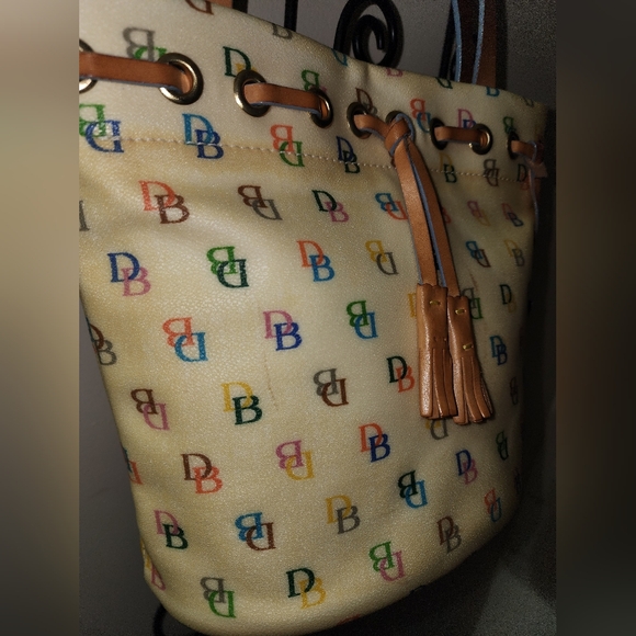 Dooney And Bourke Vintage Signature Rainbow DB Tassel Purse Mini Tote Leather - Picture 5 of 8